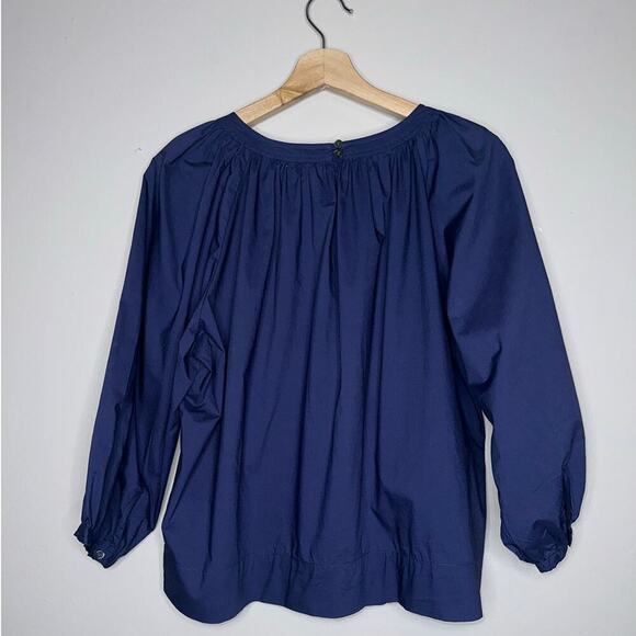 J. Crew Perfect Embellished Peasant Blouse Navy Blue/Black Size Medium A-Line - Picture 7 of 7